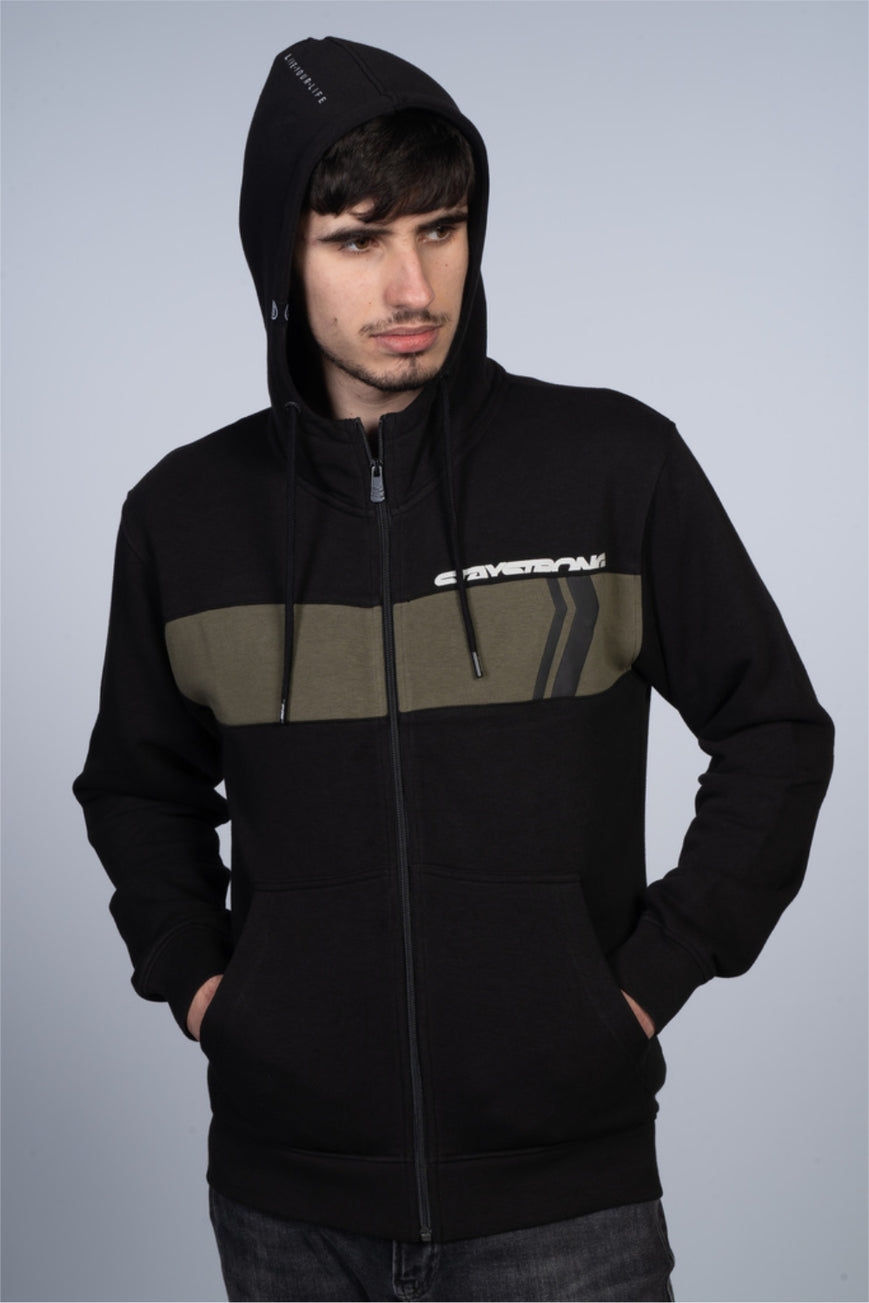 CUT OFF ZIP / HOODY / BLACK/ OLIVE