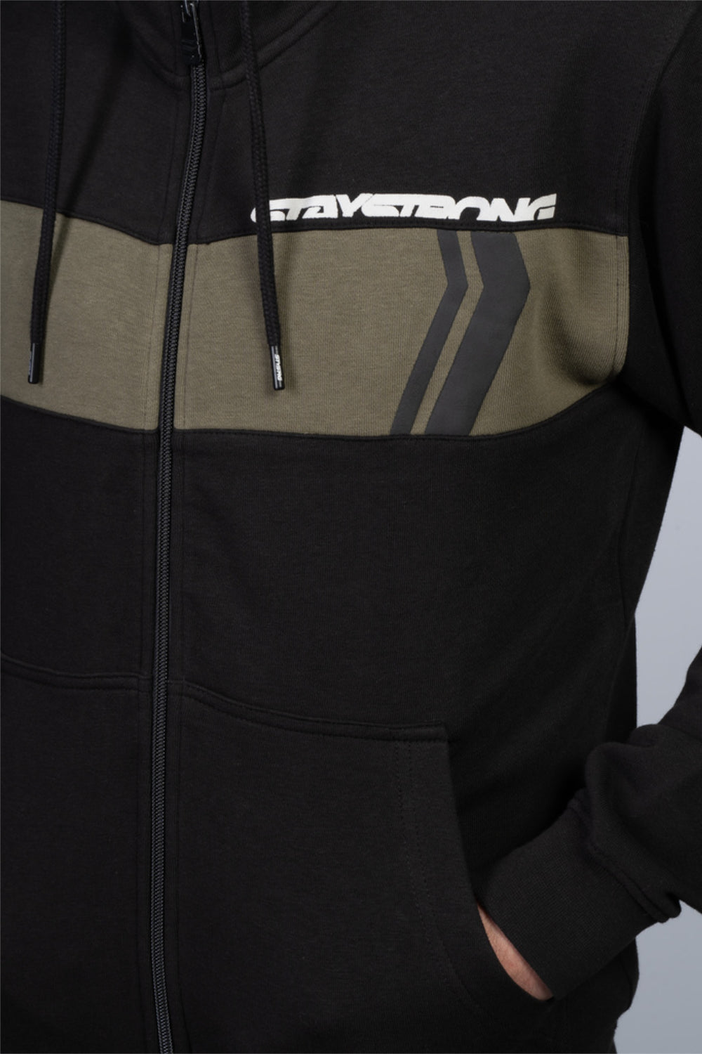 CUT OFF ZIP / HOODY / BLACK/ OLIVE